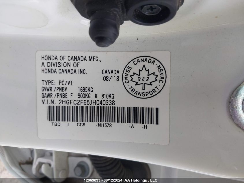 2018 Honda Civic Sedan VIN: 2HGFC2F65JH040338 Lot: 12069093