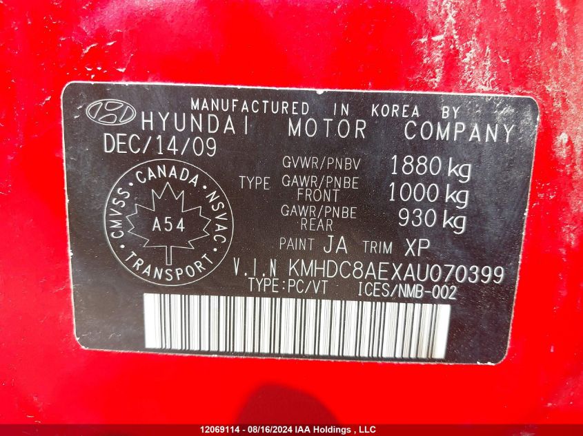 2010 Hyundai Elantra Touring Gls VIN: KMHDC8AEXAU070399 Lot: 12069114