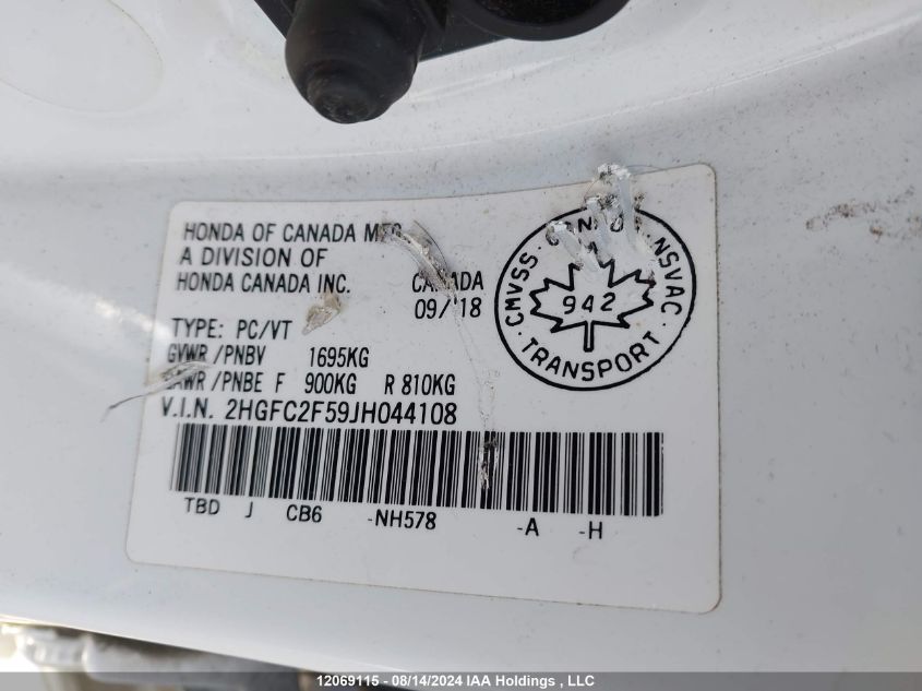 2018 Honda Civic Sedan VIN: 2HGFC2F59JH044108 Lot: 12069115