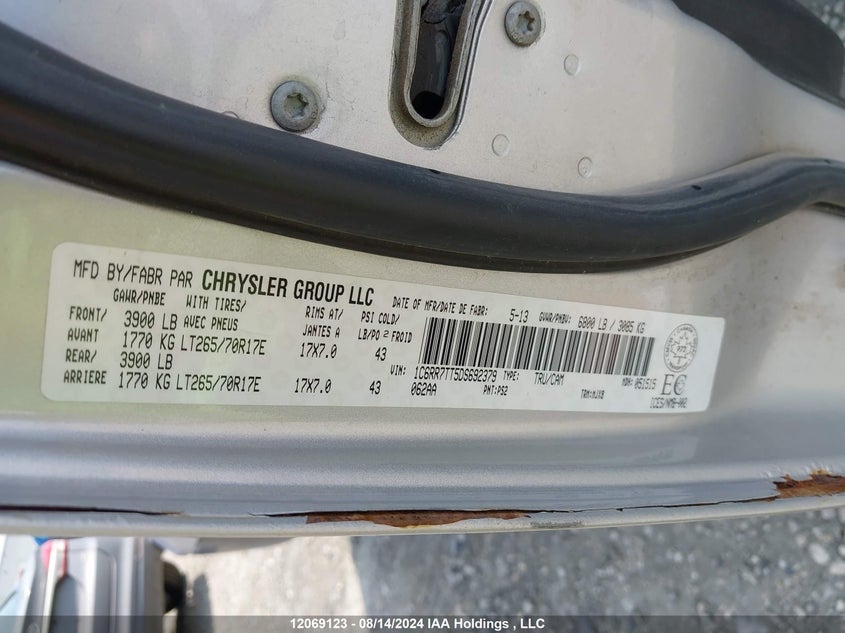 2013 Ram 1500 Slt VIN: 1C6RR7TT5DS692379 Lot: 12069123