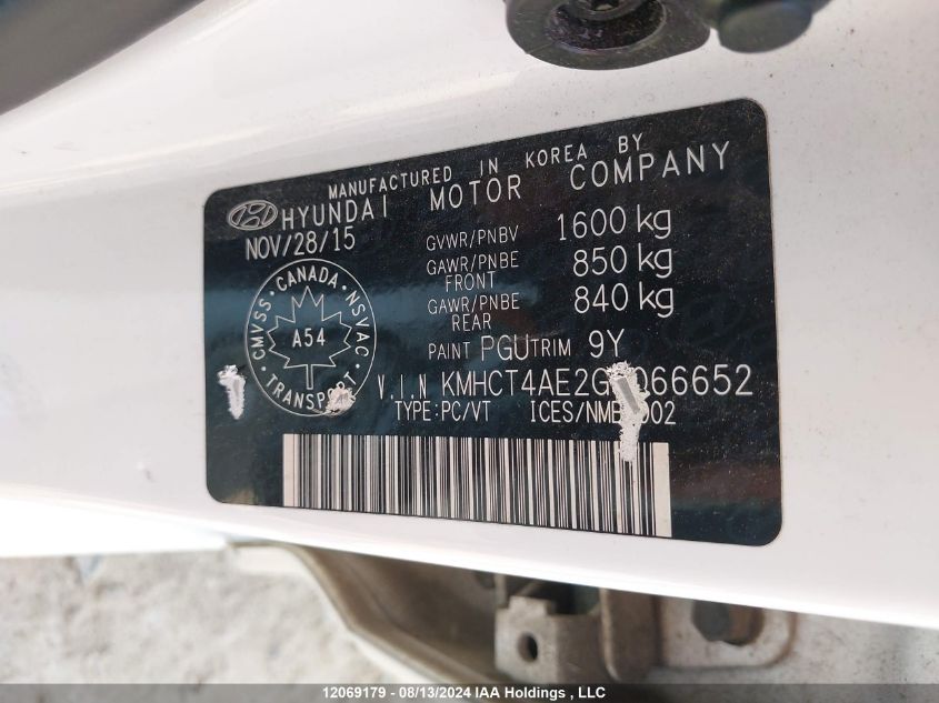 2016 Hyundai Accent Se VIN: KMHCT4AE2GU066652 Lot: 12069179