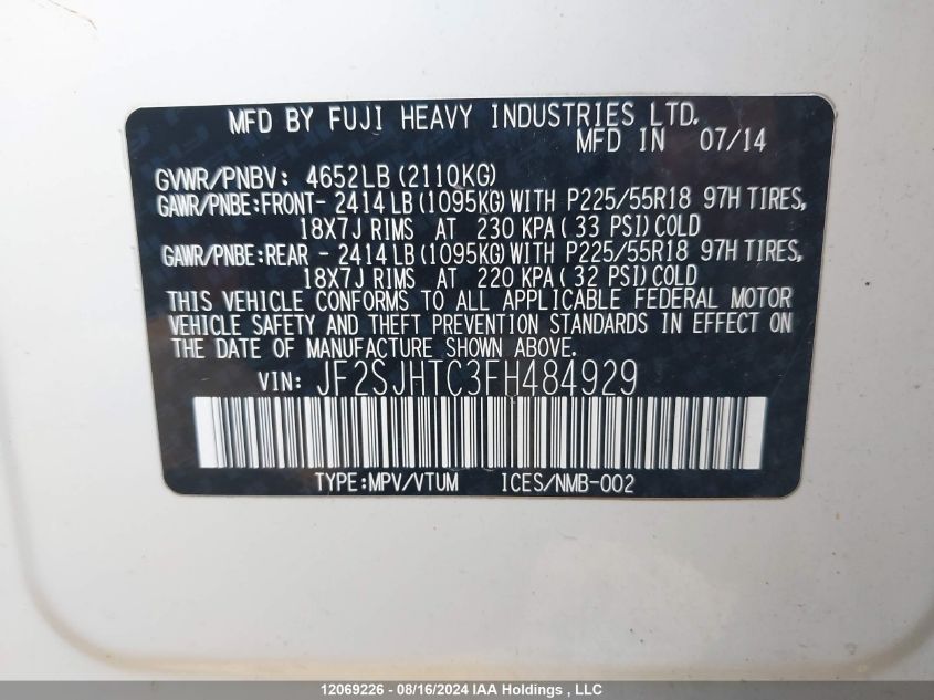 2015 Subaru Forester VIN: JF2SJHTC3FH484929 Lot: 12069226