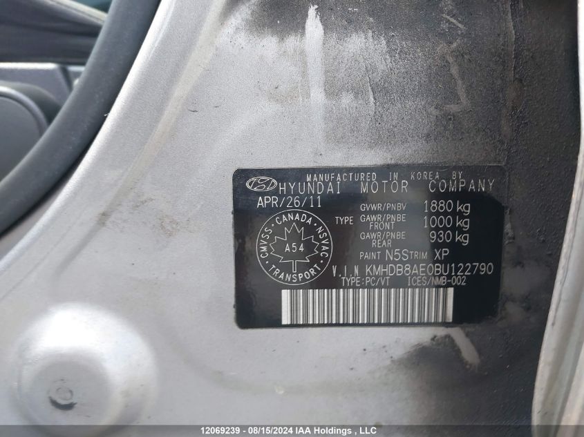 2011 Hyundai Elantra Touring Gl VIN: KMHDB8AE0BU122790 Lot: 12069239