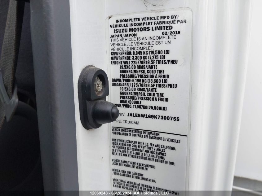 2019 Isuzu Nrr VIN: JALE5W169K7300755 Lot: 12069243