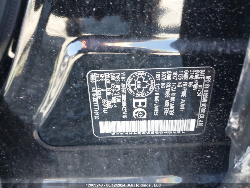 2024 Nissan Rogue Sv VIN: JN8BT3BB5RW427415 Lot: 12069249