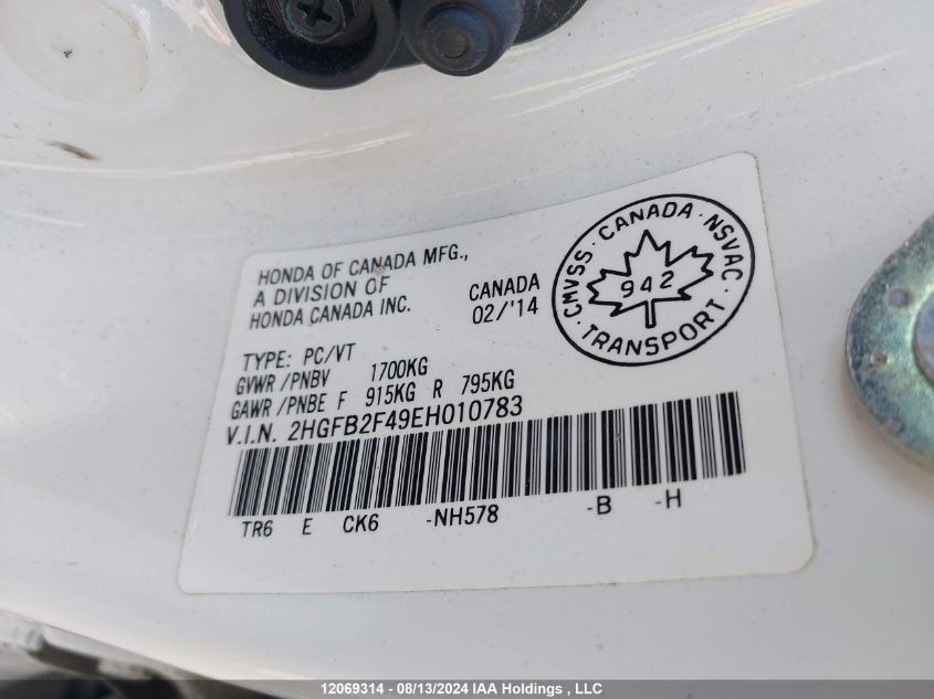 2HGFB2F49EH010783 2014 Honda Civic Lx