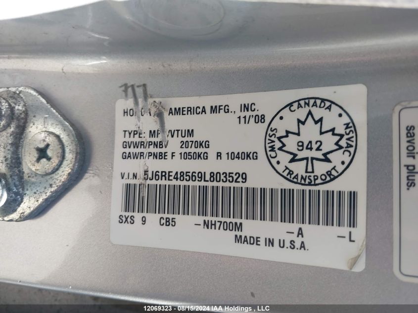 2009 Honda Cr-V VIN: 5J6RE48569L803529 Lot: 12069323