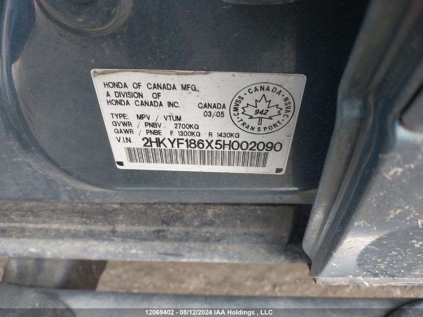 2005 Honda Pilot VIN: 2HKYF186X5H002090 Lot: 12069402