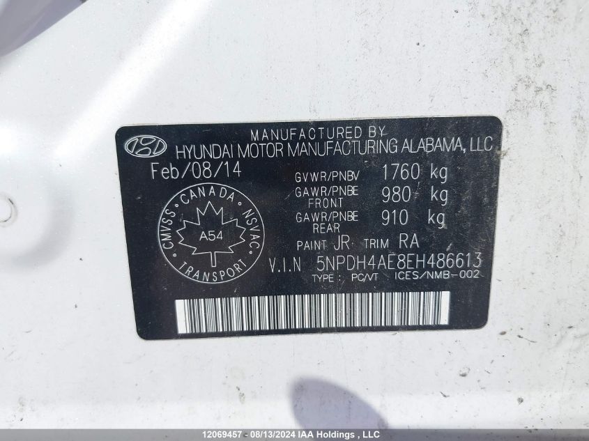 2014 Hyundai Elantra Gl VIN: 5NPDH4AE8EH486613 Lot: 12069457