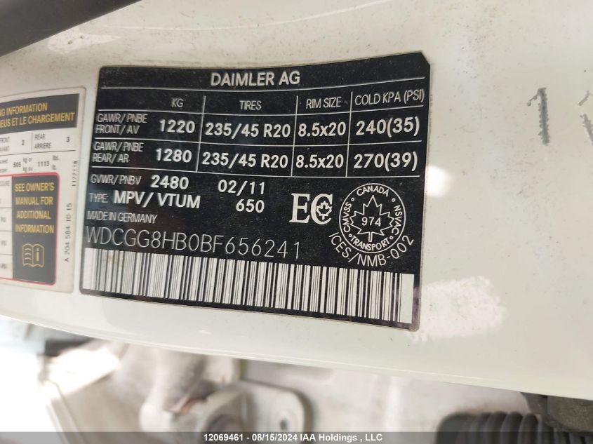 2011 Mercedes-Benz Glk 350 4Matic VIN: WDCGG8HB0BF656241 Lot: 12069461