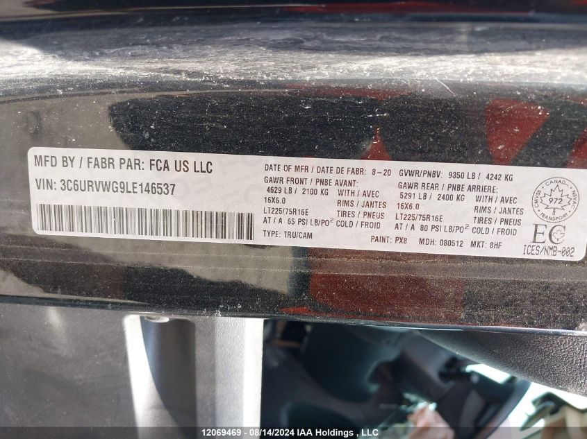 2020 Ram Promaster 3500 3500 Standard VIN: 3C6URVWG9LE146537 Lot: 12069469