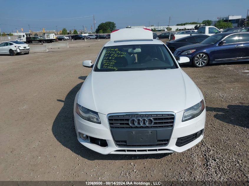 2012 Audi A4 Prestige VIN: WAUKFCFL6CA117605 Lot: 12069500