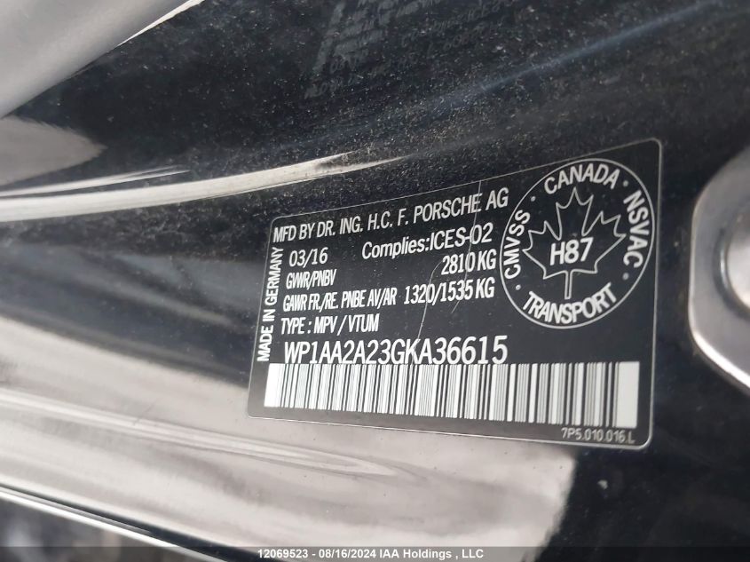 2016 Porsche Cayenne VIN: WP1AA2A23GKA36615 Lot: 12069523