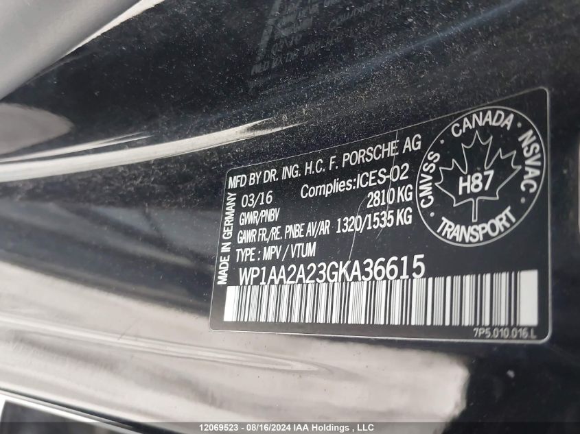 2016 Porsche Cayenne VIN: WP1AA2A23GKA36615 Lot: 12069523