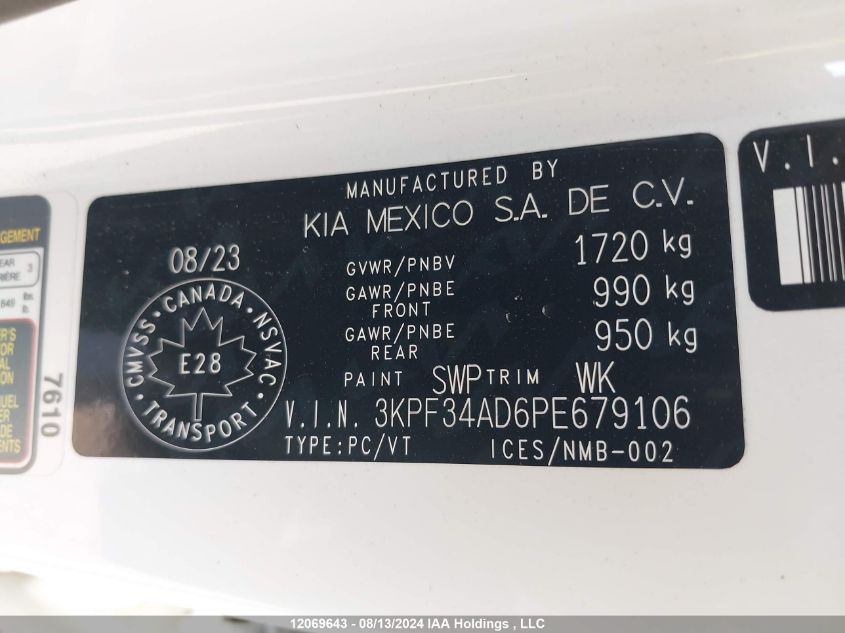 2023 Kia Forte Ex/Ex+/Ex Premium VIN: 3KPF34AD6PE679106 Lot: 12069643