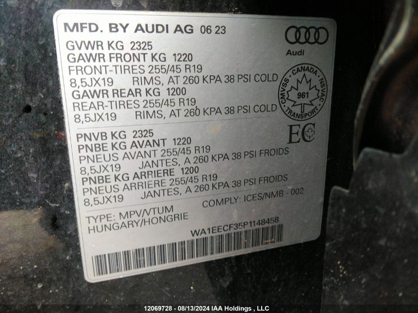 2023 Audi Q3 VIN: WA1EECF35P1148458 Lot: 12069728