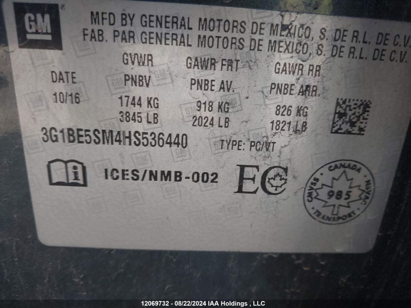 2017 Chevrolet Cruze VIN: 3G1BE5SM4HS536440 Lot: 12069732