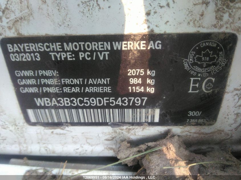 2013 BMW 328 Xi VIN: WBA3B3C59DF543797 Lot: 12069951