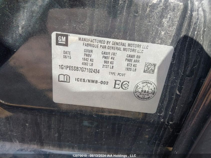 2016 Chevrolet Cruze Limited Lt VIN: 1G1PE5SB7G7102434 Lot: 12070010