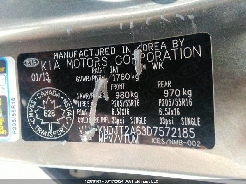 2013 Kia Soul VIN: KNDJT2A63D7572185 Lot: 12070169