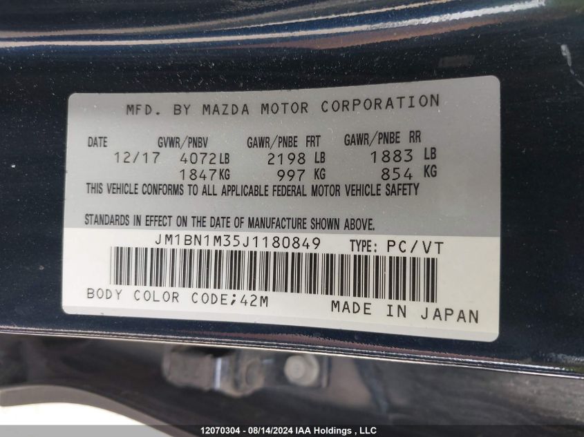 JM1BN1M35J1180849 2018 Mazda Mazda3 Sport