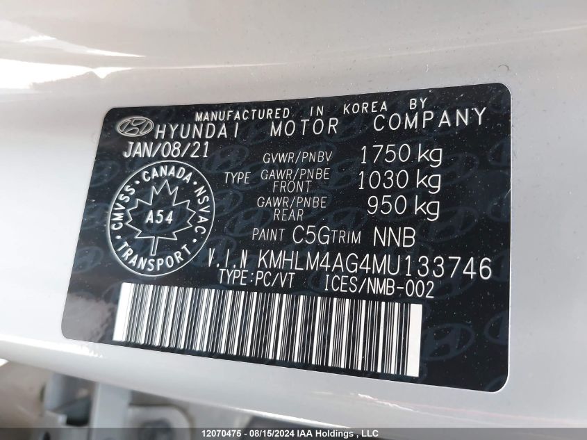 2021 Hyundai Elantra Sel VIN: KMHLM4AG4MU133746 Lot: 12070475