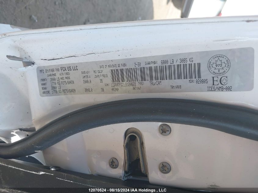 2020 Ram 1500 Classic Tradesman/Express VIN: 1C6RR7FG1LS120822 Lot: 12070524