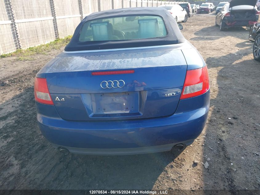 2006 Audi A4 S-Line 1.8 Turbo VIN: WAUBC48H86K008259 Lot: 12070534