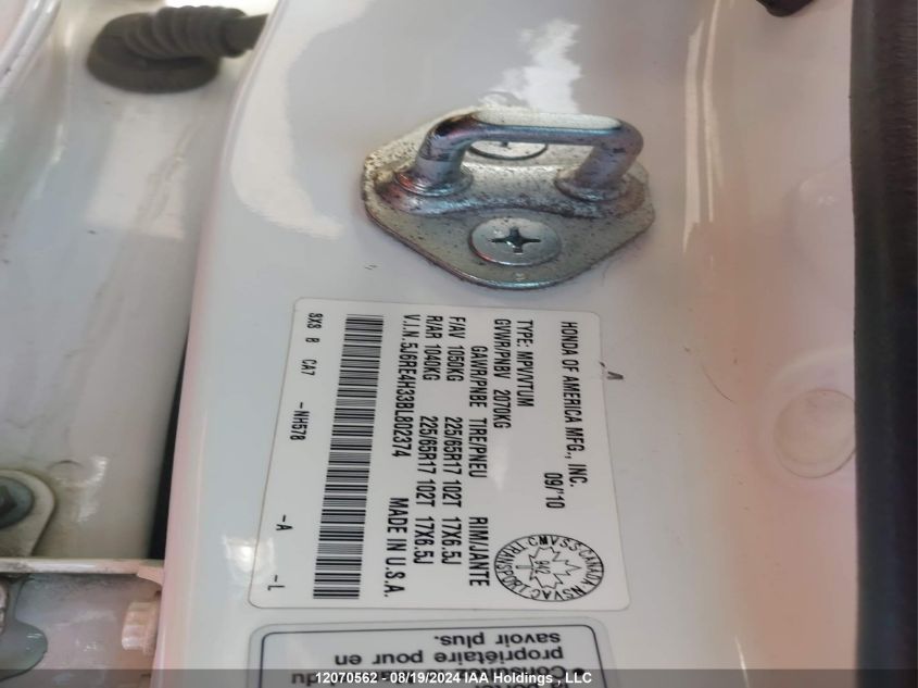 2011 Honda Cr-V VIN: 5J6RE4H33BL802374 Lot: 12070562