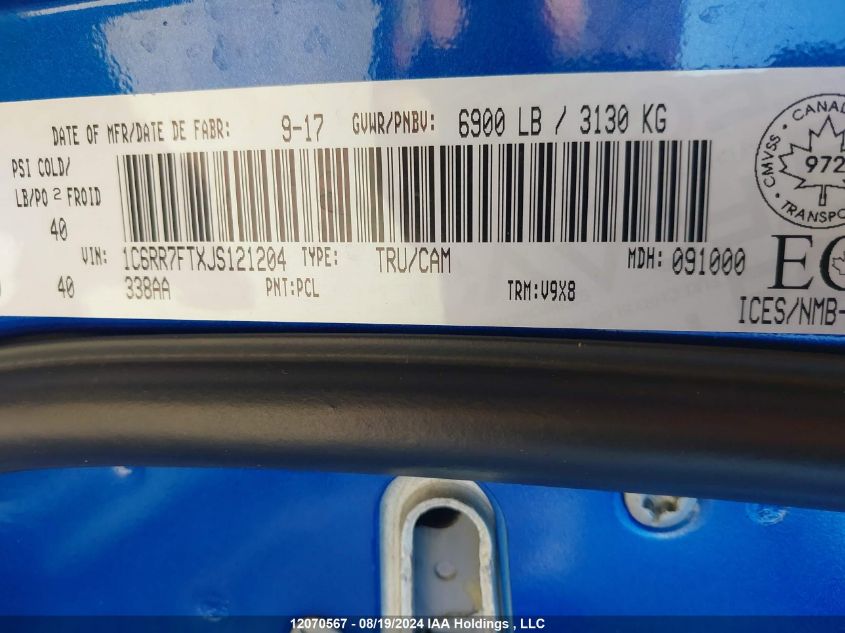 2018 Ram 1500 St VIN: 1C6RR7FTXJS121204 Lot: 12070567