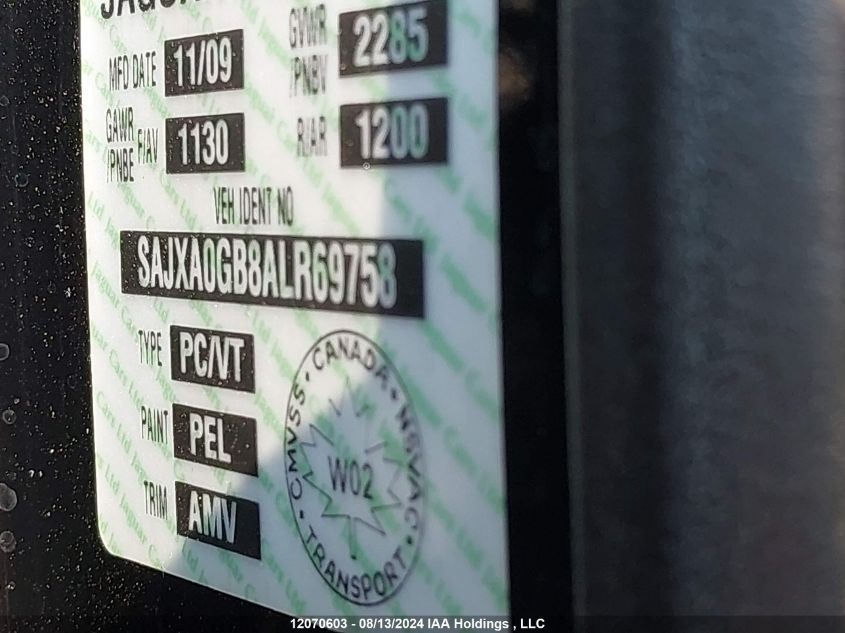 2010 Jaguar Xf VIN: SAJXA0GB8ALR69758 Lot: 12070603