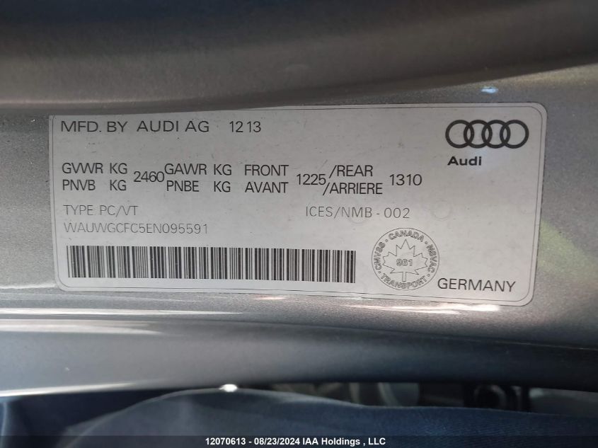 2014 Audi A7 VIN: WAUWGCFC5EN095591 Lot: 12070613