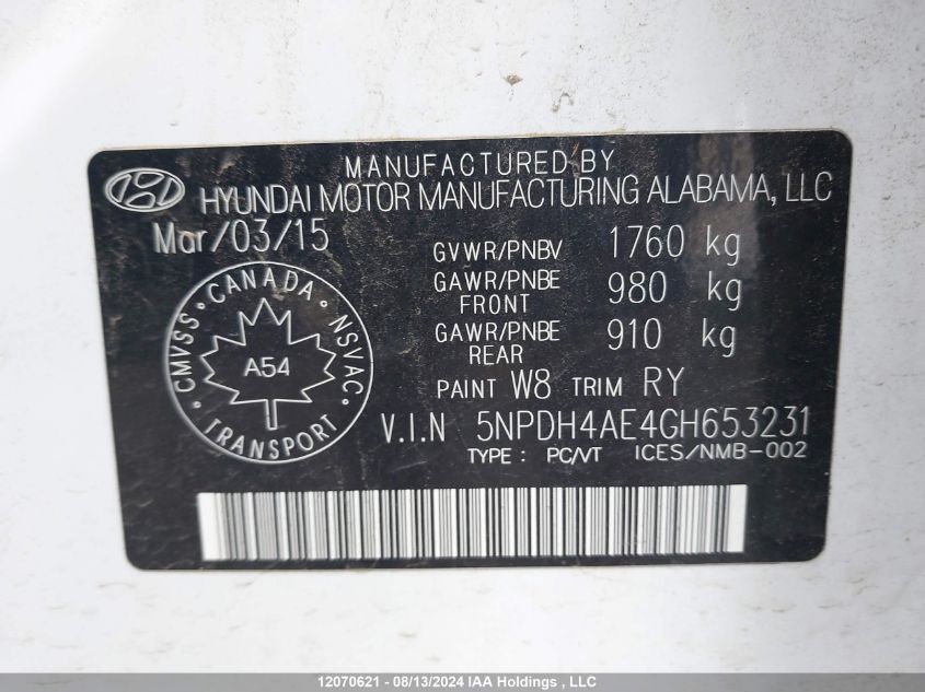 5NPDH4AE4GH653231 2016 Hyundai Elantra Gl