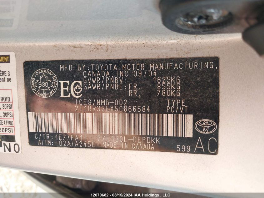 2005 Toyota Corolla Ce VIN: 2T1BR32EX5C866584 Lot: 12070682