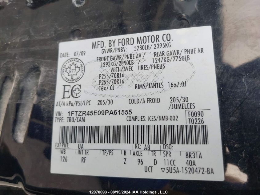 1FTZR45E09PA61555 2009 Ford Ranger Super Cab