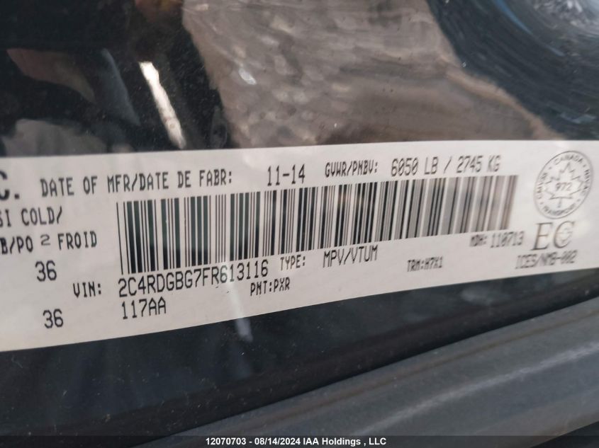 2015 Dodge Grand Caravan Se VIN: 2C4RDGBG7FR613116 Lot: 12070703