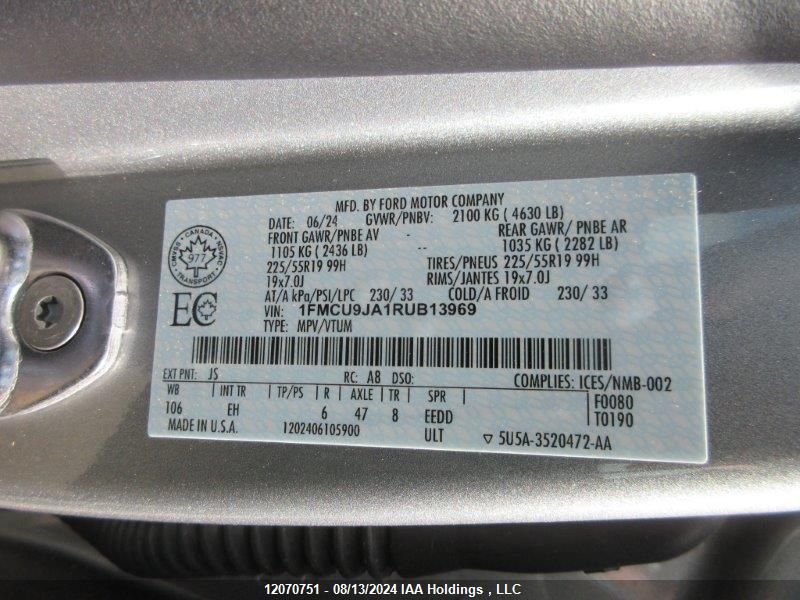 2024 Ford Escape Platinum VIN: 1FMCU9JA1RUB13969 Lot: 12070751