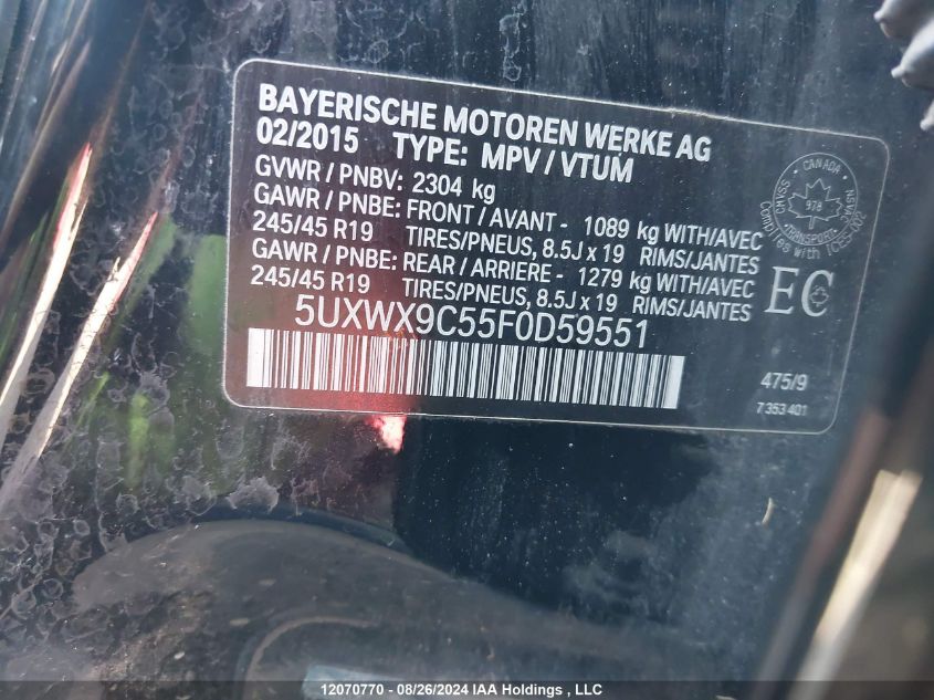 5UXWX9C55F0D59551 2015 BMW X3 2.8I