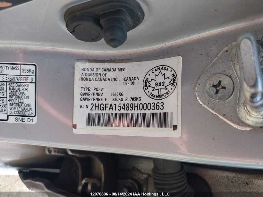 2HGFA15489H000363 2009 Honda Civic Dx-G