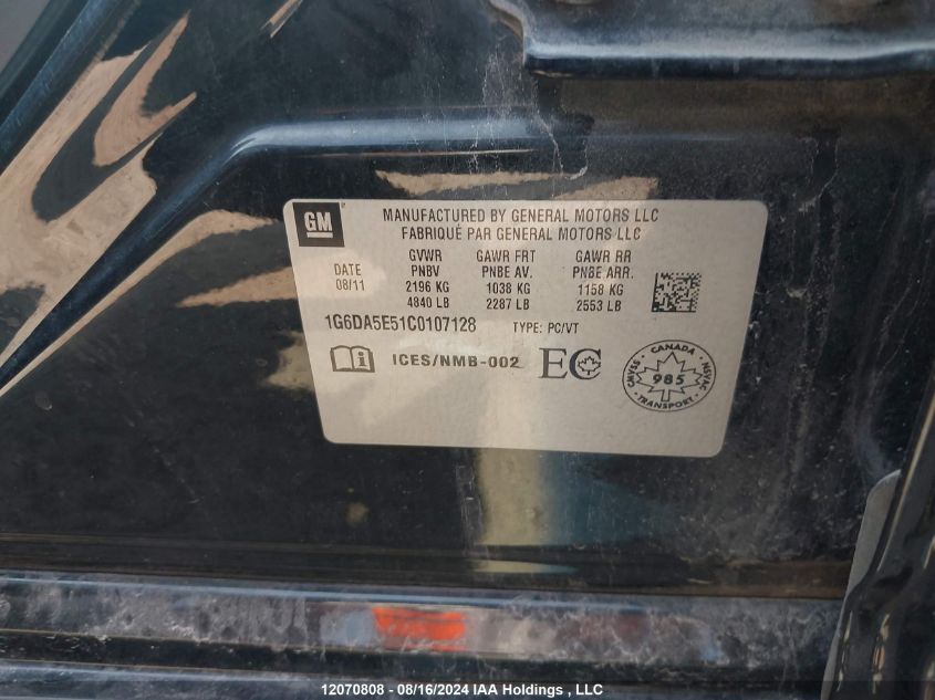 2012 Cadillac Cts VIN: 1G6DA5E51C0107128 Lot: 12070808