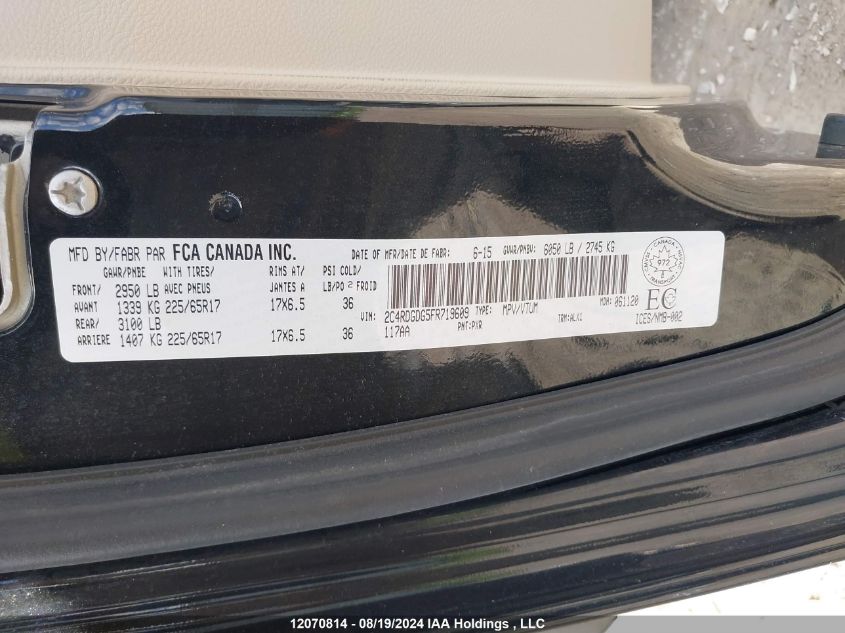 2015 Dodge Grand Caravan VIN: 2C4RDGDG5FR719609 Lot: 12070814