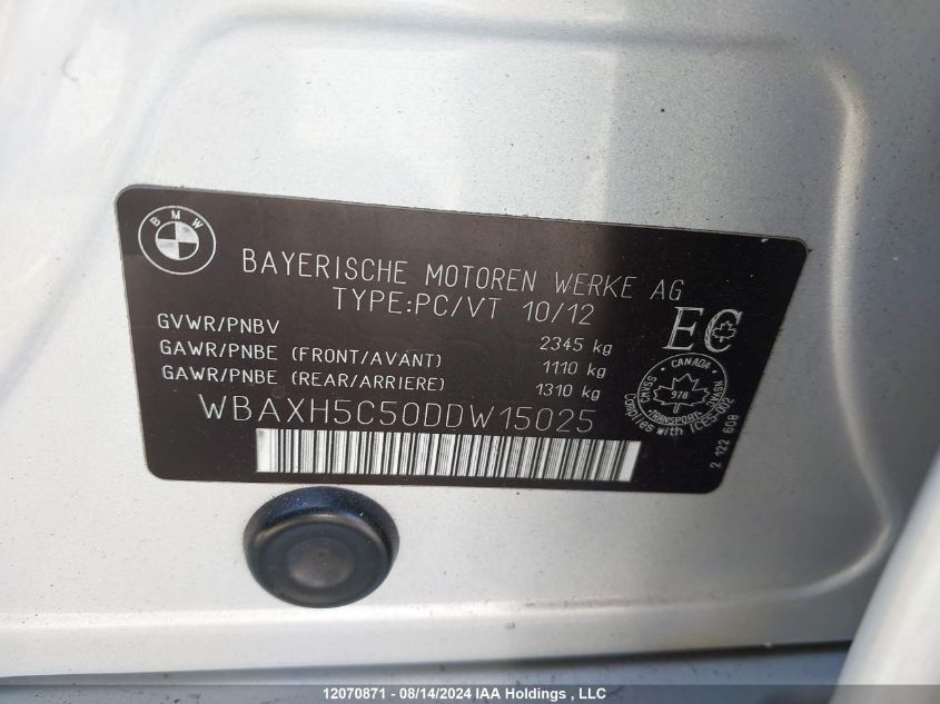 2013 BMW 5 Series VIN: WBAXH5C50DDW15025 Lot: 12070871