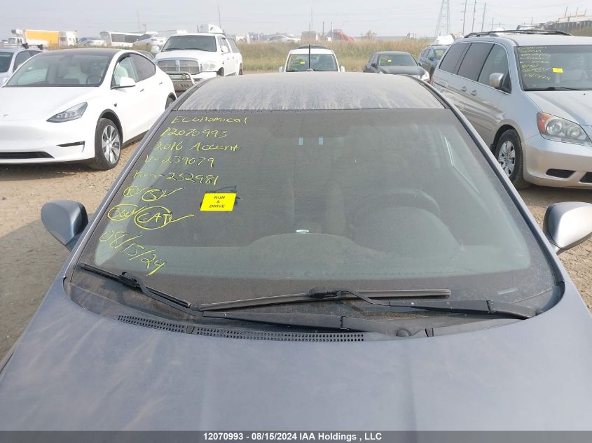 2016 Hyundai Accent Gl VIN: KMHCT5AE1GU239079 Lot: 12070993