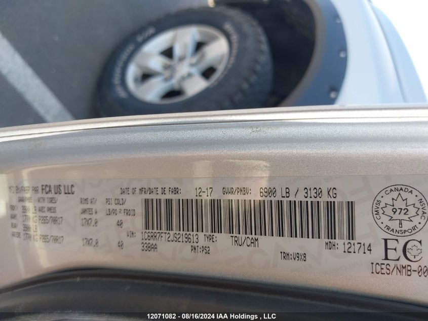 2018 Ram 1500 St VIN: 1C6RR7FT2JS219613 Lot: 12071082