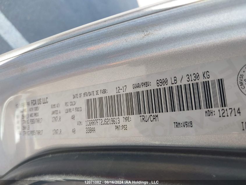 2018 Ram 1500 St VIN: 1C6RR7FT2JS219613 Lot: 12071082