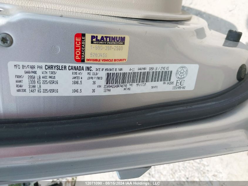 2011 Dodge Grand Caravan Se/Sxt VIN: 2D4RN4DG4BR740749 Lot: 12071090