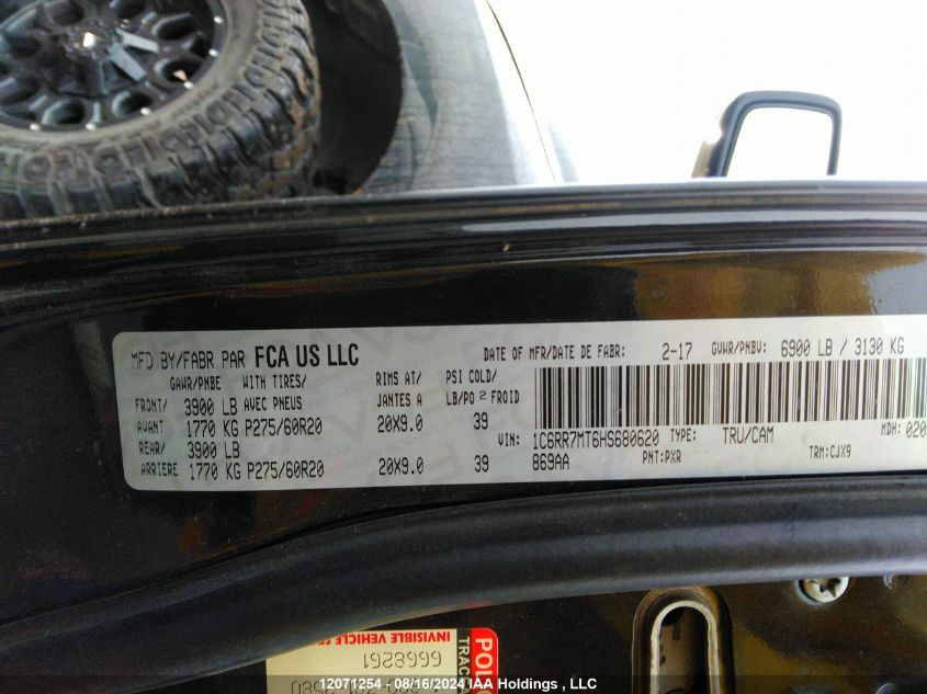 2017 Ram 1500 Sport VIN: 1C6RR7MT6HS680620 Lot: 12071254