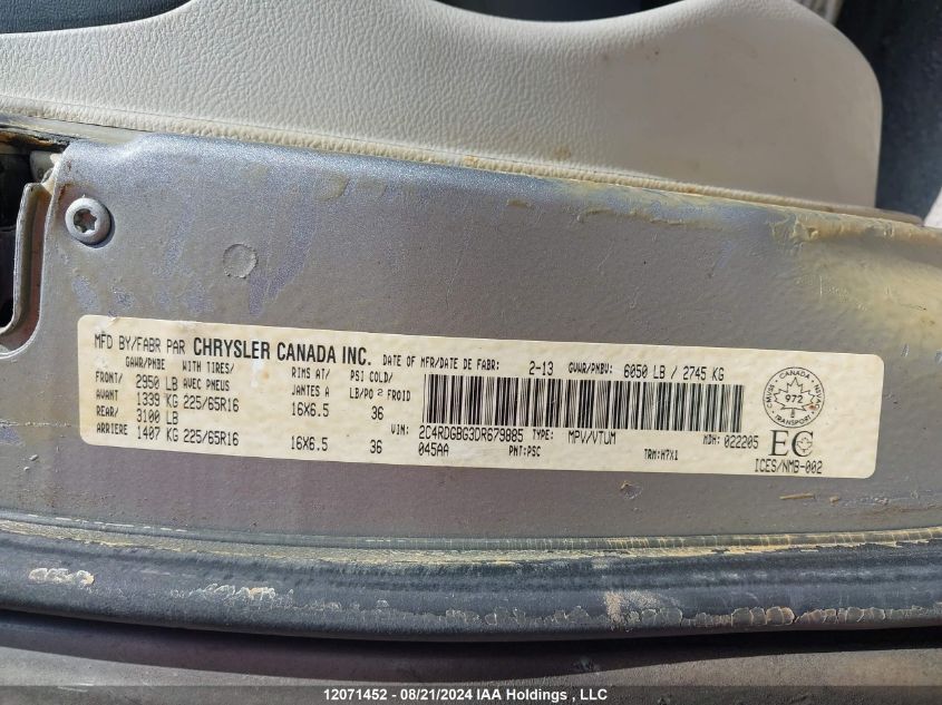 2013 Dodge Grand Caravan Se/Sxt VIN: 2C4RDGBG3DR679885 Lot: 12071452