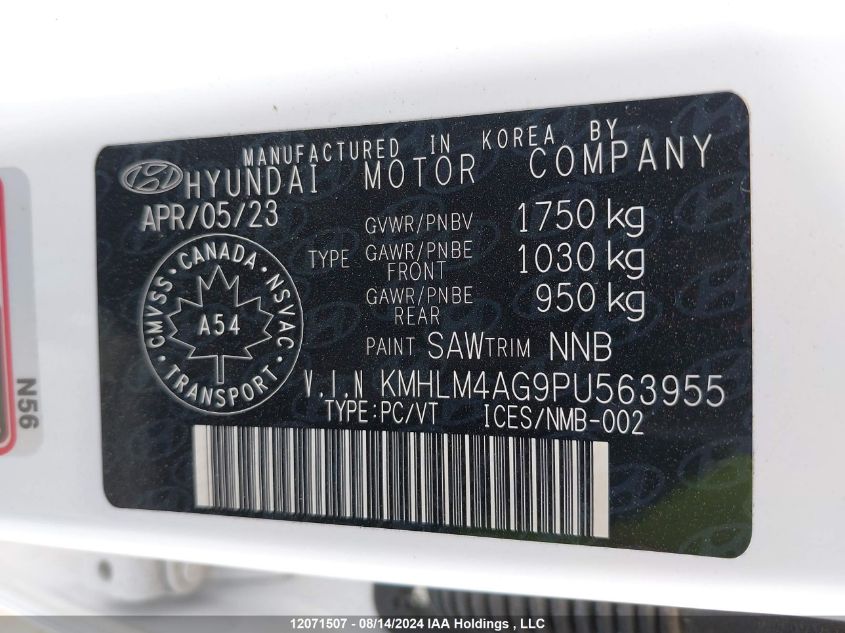 2023 Hyundai Elantra Sel VIN: KMHLM4AG9PU563955 Lot: 12071507