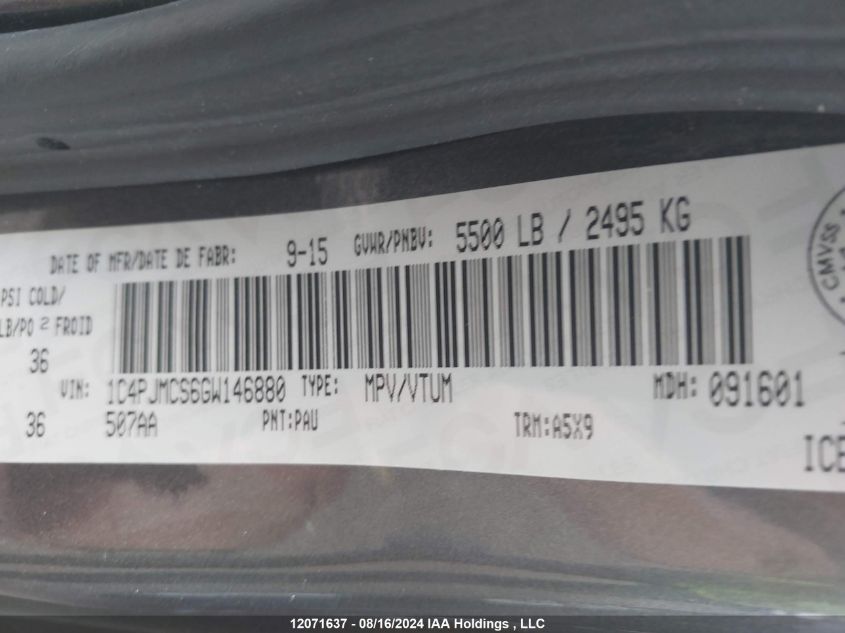 2016 Jeep Cherokee North VIN: 1C4PJMCS6GW146880 Lot: 12071637